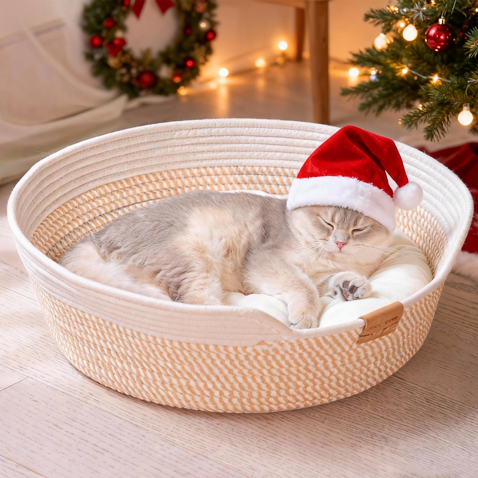 CHEERHOME PETS cat bed basket cushion inside view for warm, cozy rest