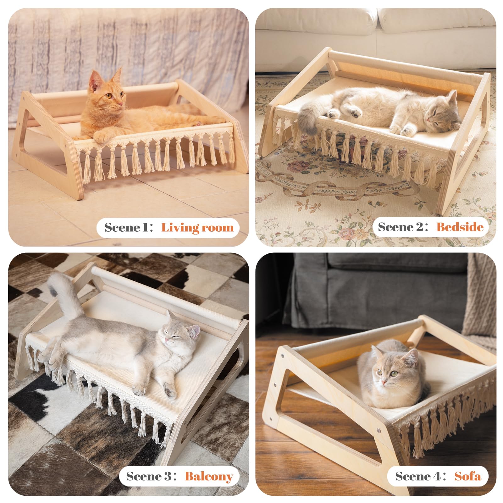 CHEERHOME PETS Cat Hammock Bed tassels add boho charm and warmth.