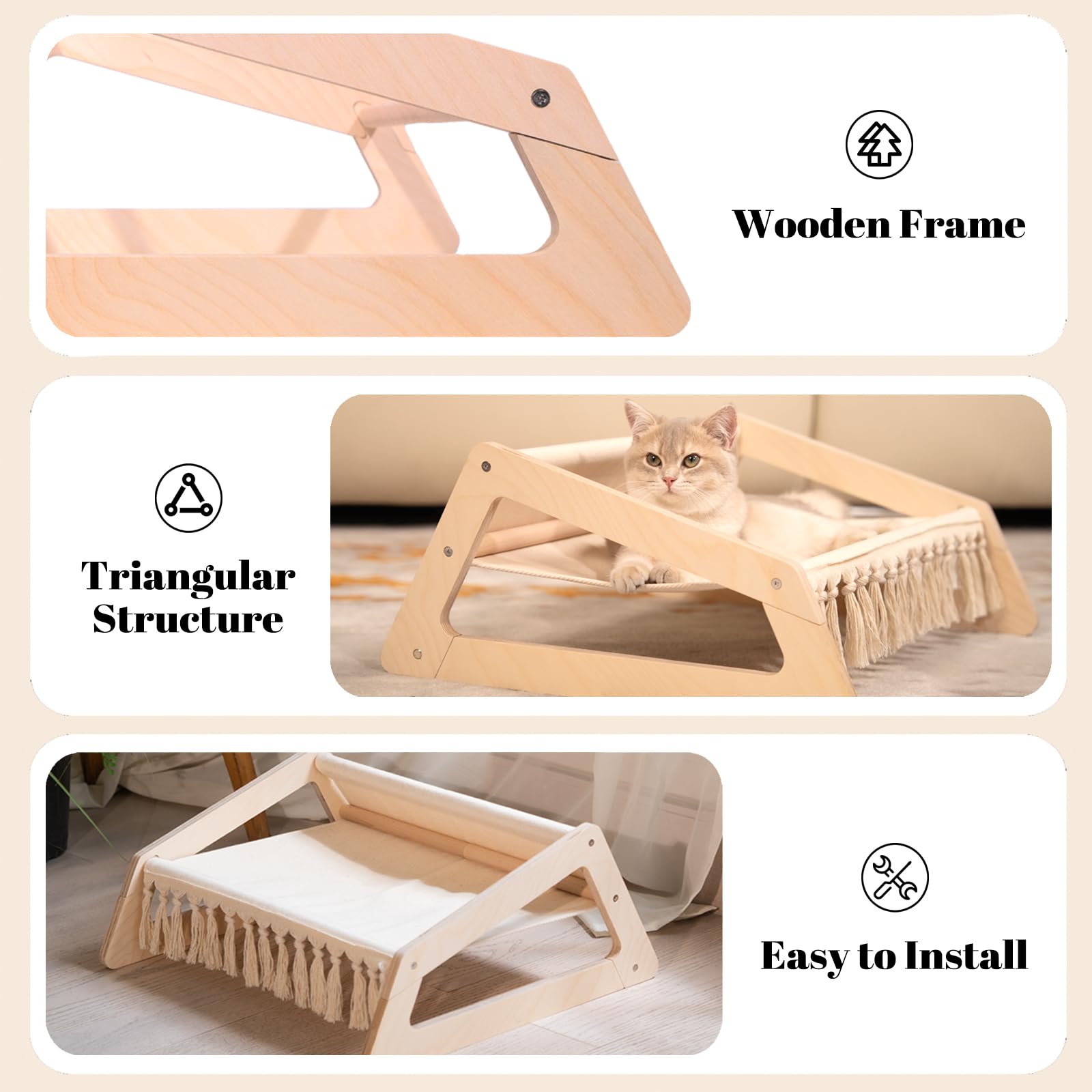 CHEERHOME PETS Cat Hammock Bed stable triangle frame supports up to 40 lbs.