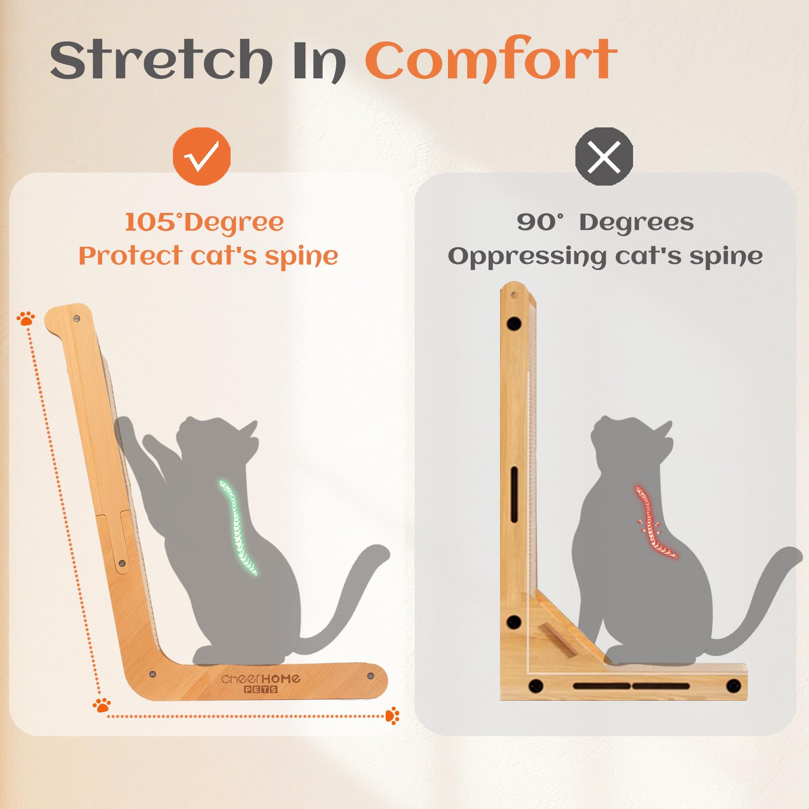 CHEERHOME PETS sisal cat scratcher beech wood frame offers durable support for long-term use.