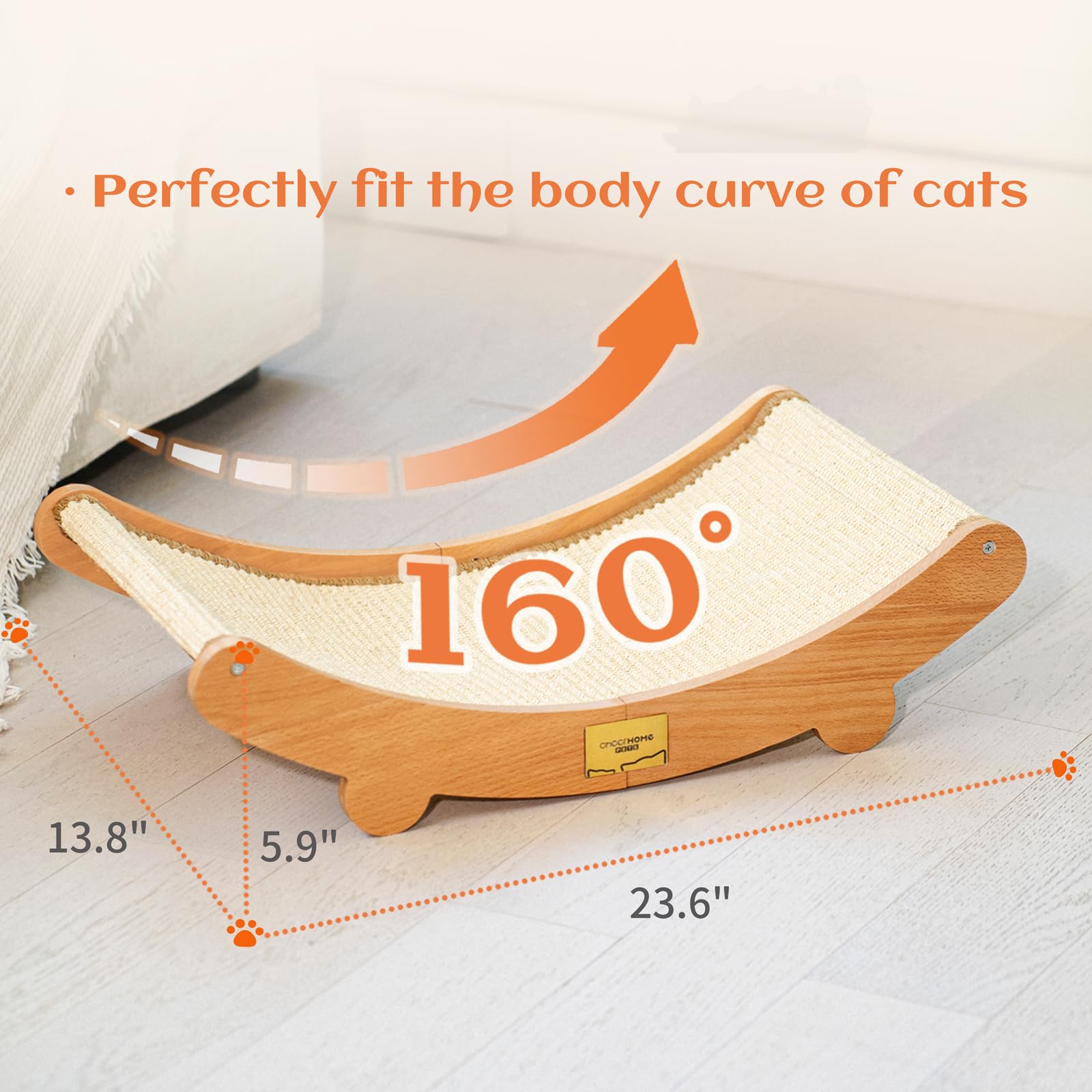CHEERHOME PETS sisal scratcher bed side view showing scale and comfort.