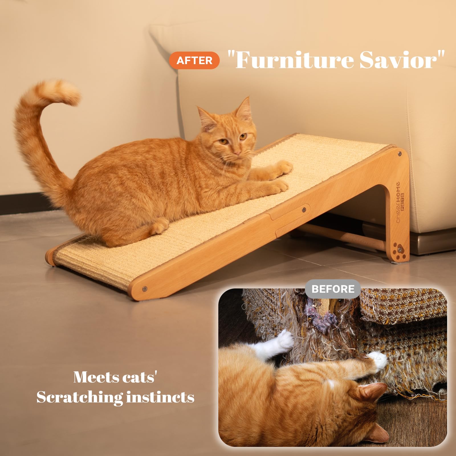 CHEERHOME PETS sisal scratcher ramp flat usage demonstrates scratching ramp option