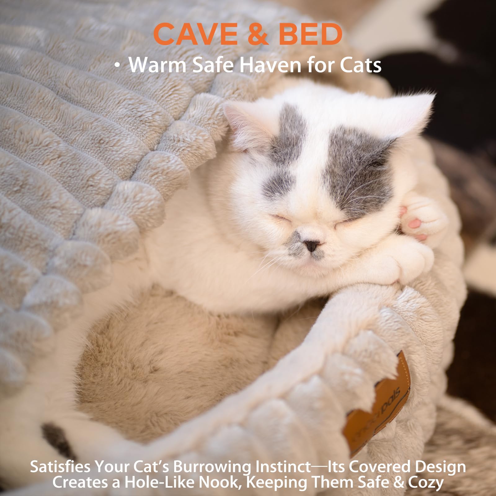 CHEERPALS cat bed plush fabric detail highlights cozy interior.