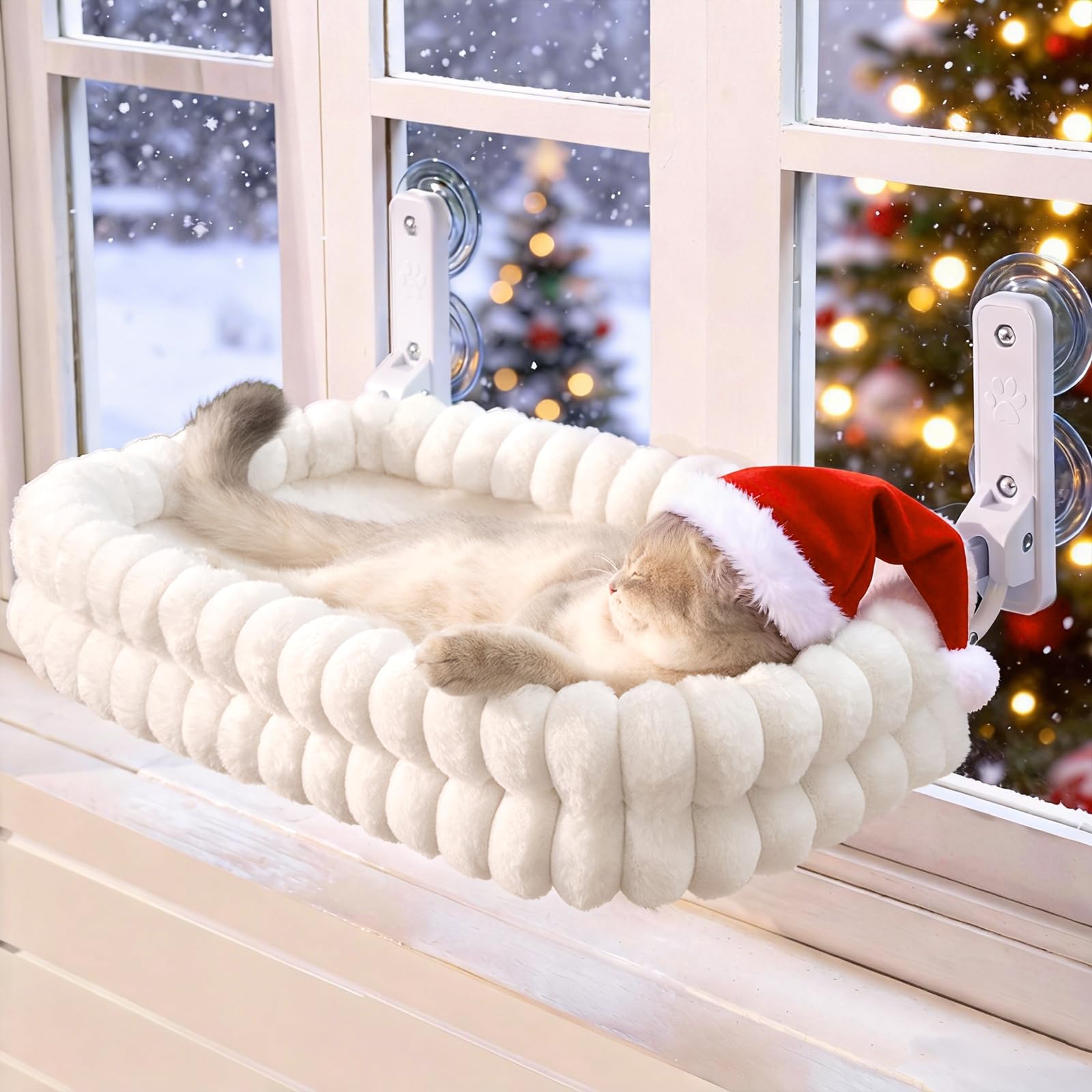 CHEERPALS cat window perch setup shows sturdy installation for curious indoor cats enjoying views