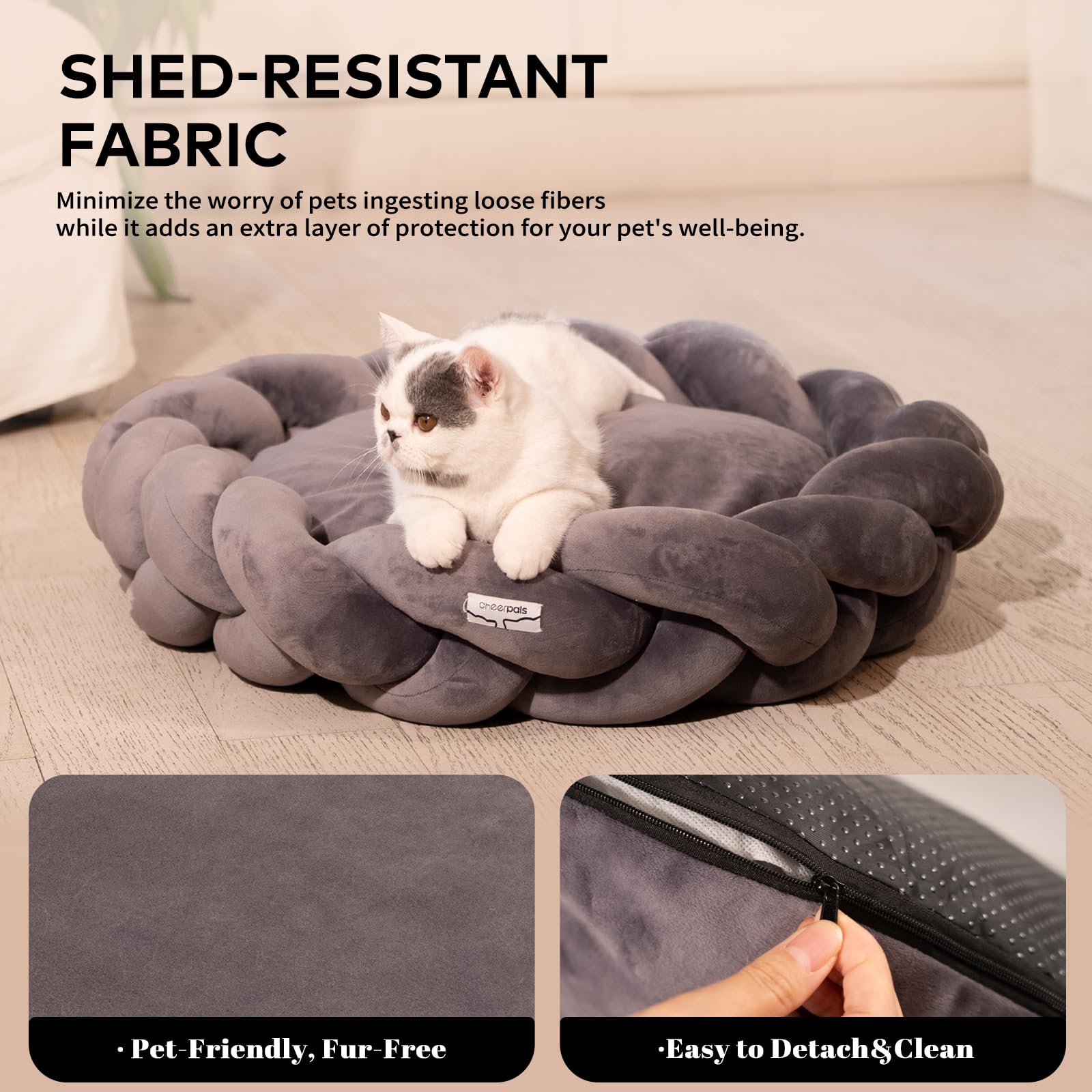 CHEERPALS weave cat bed machine-washable cushion simplifies cleaning after playful naps