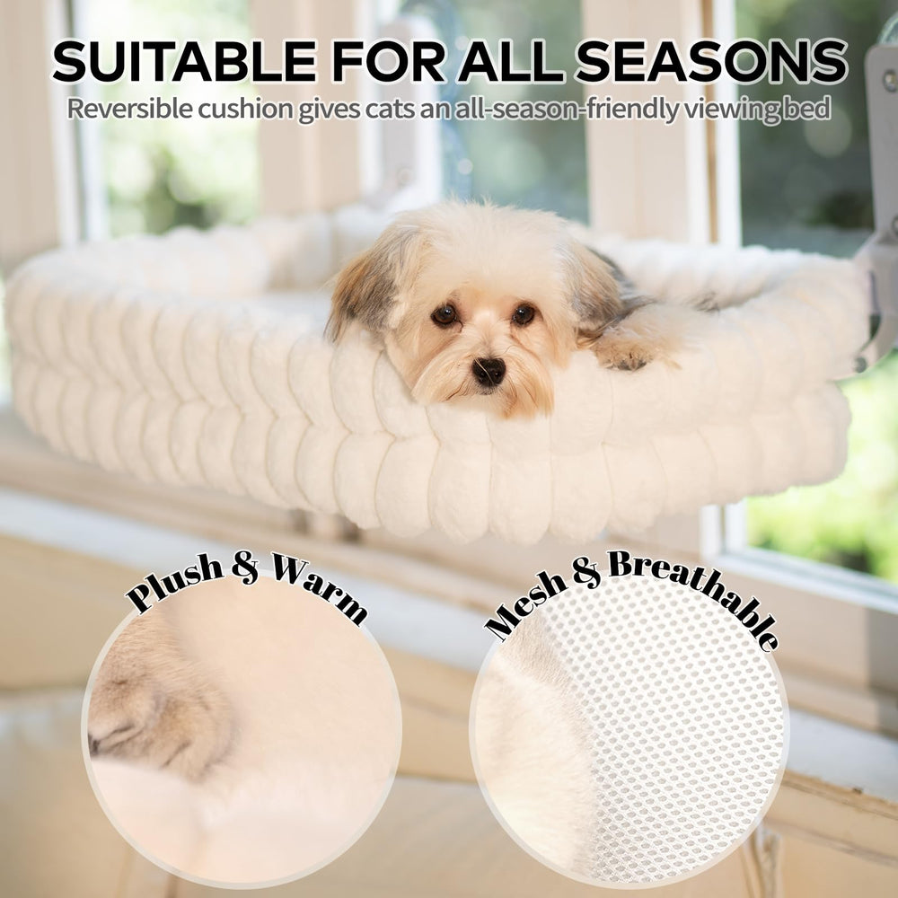 CHEERPALS window perch cushion reversible highlights plush warmth and breathable mesh for year-round comfort