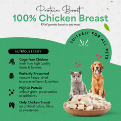 Chef Kitty freeze-dried chicken treat dog eating demonstrates broad pet appeal.