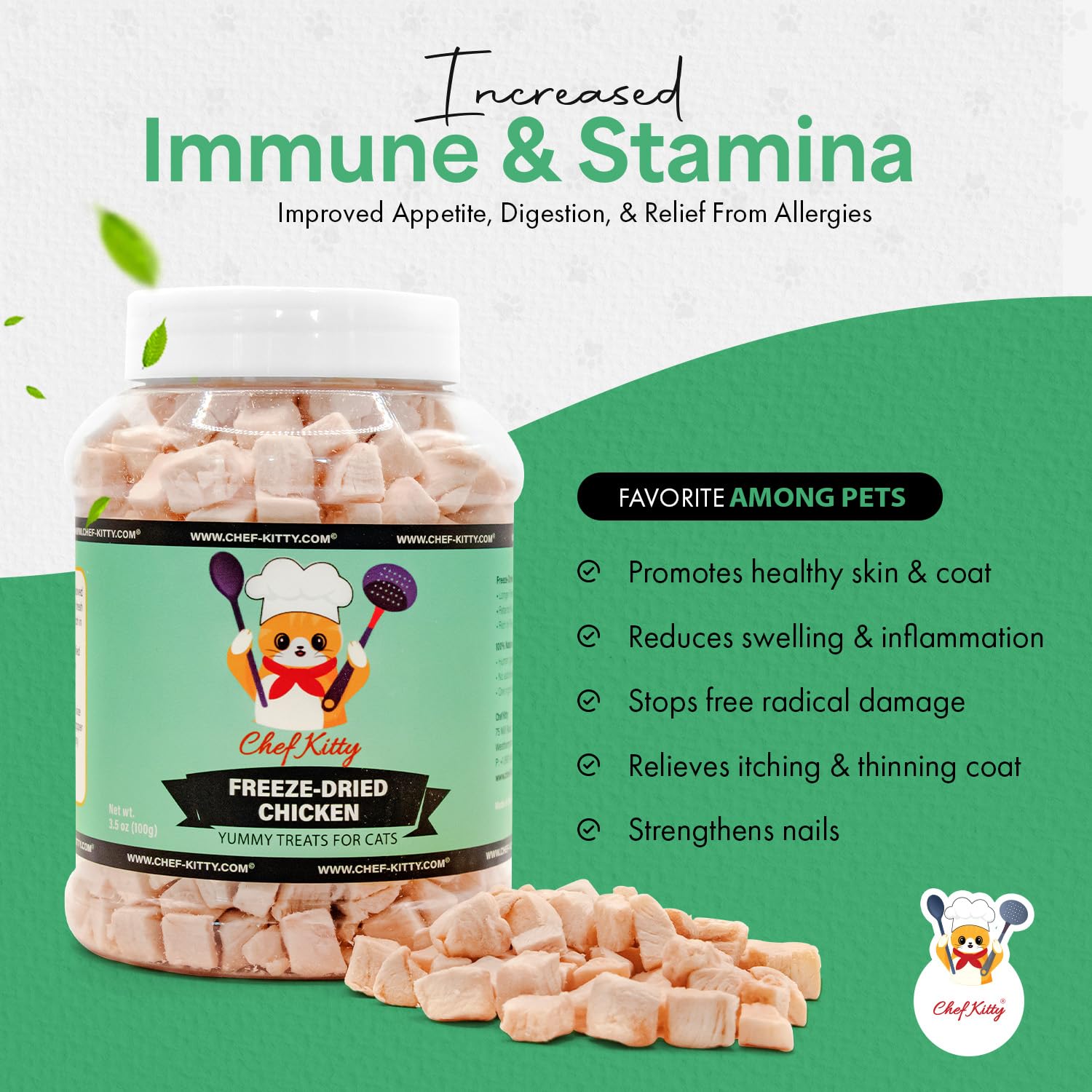 Chef Kitty freeze-dried chicken treat rehydrated bowl shows versatile serving options.