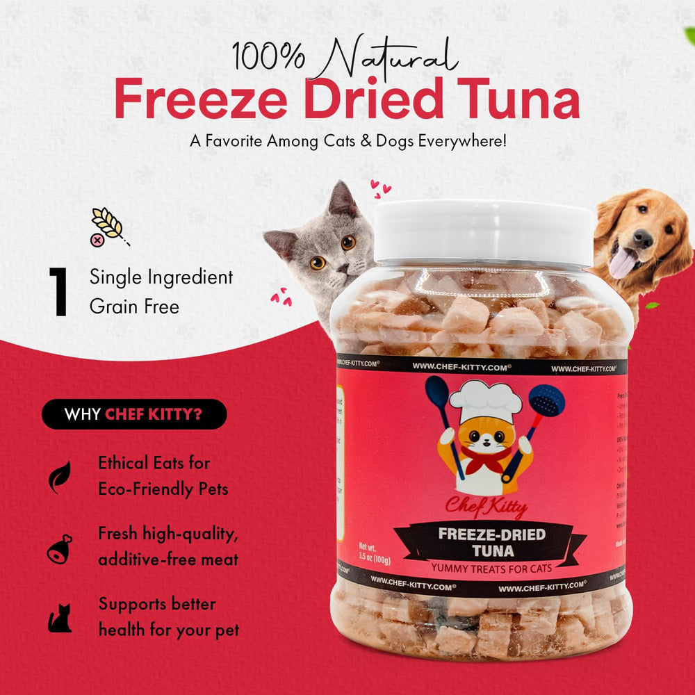 Chef Kitty tuna treats in a bowl tempting pets with a healthy meal topper.