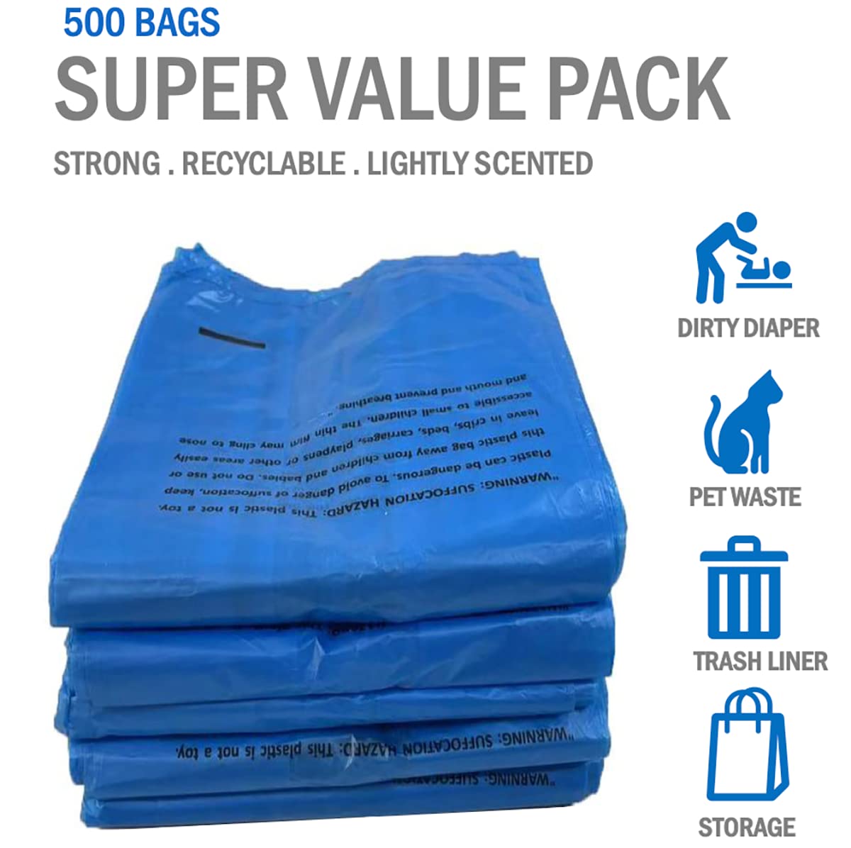 CHEFNENO blue-color-diaper-sacks bright blue packs for everyday disposal tasks.