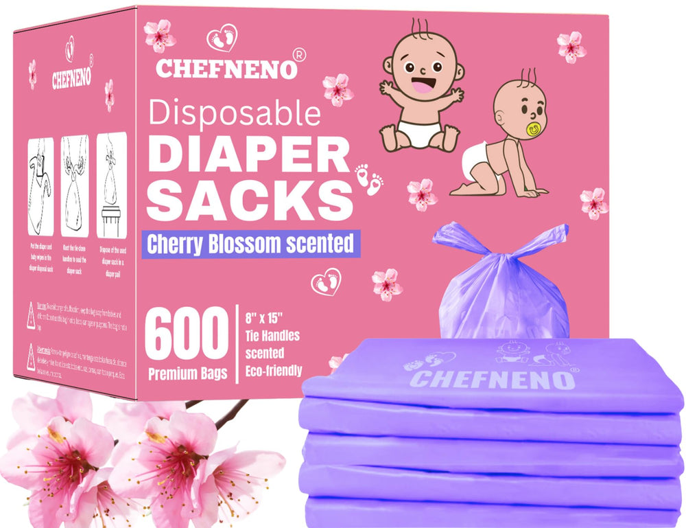 CHEFNENO cherry blossom scented diaper bags in bulk packaging for convenient shopping.