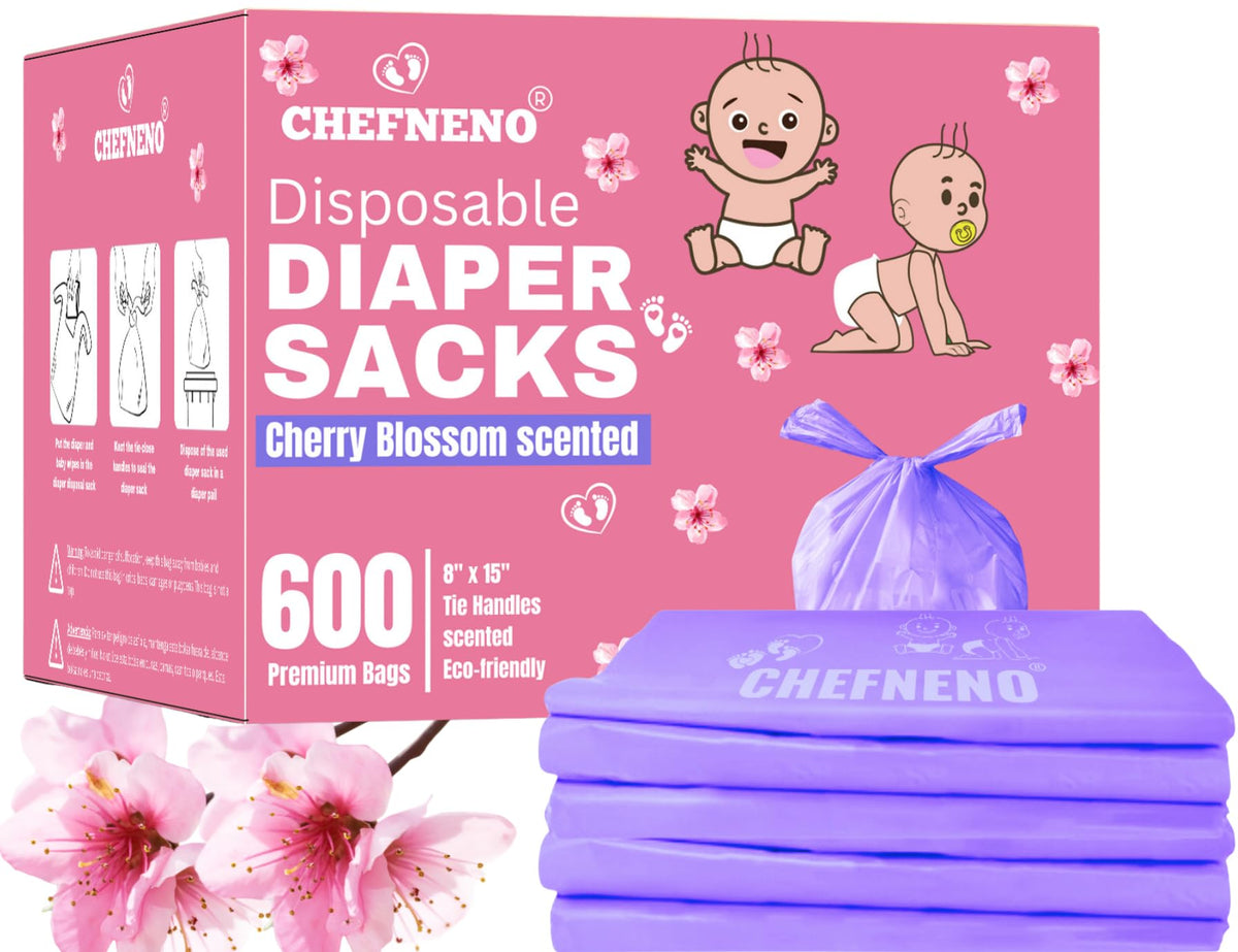 CHEFNENO cherry blossom scented diaper bags in bulk packaging for convenient shopping.