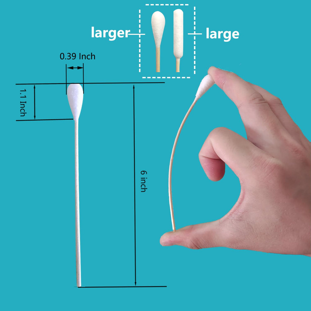 Chenchenchen dog ear swabs closeup, showing sturdy bamboo handle for durable grooming.