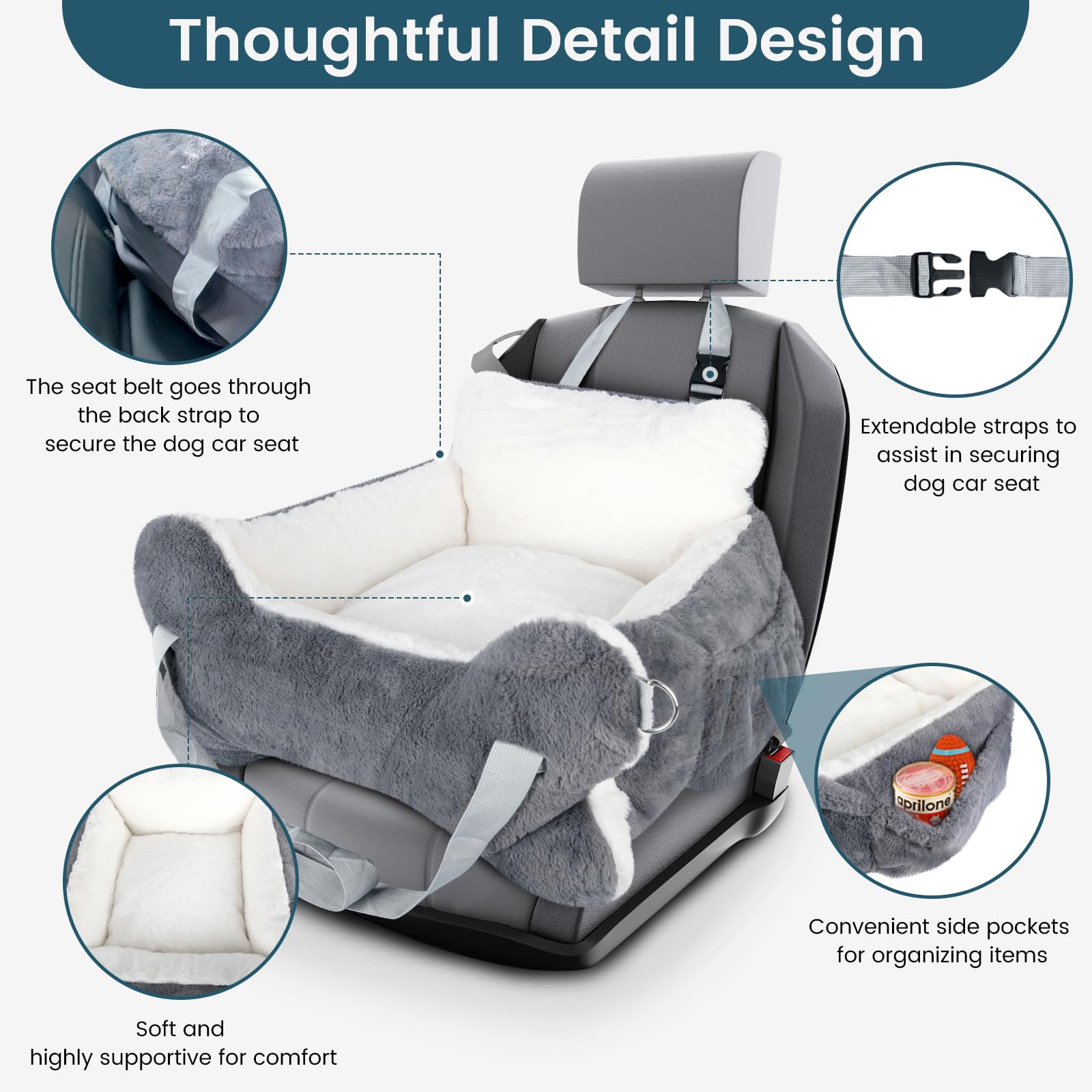CHENOVE dog car seat safety strap keeps pet secure during driving.