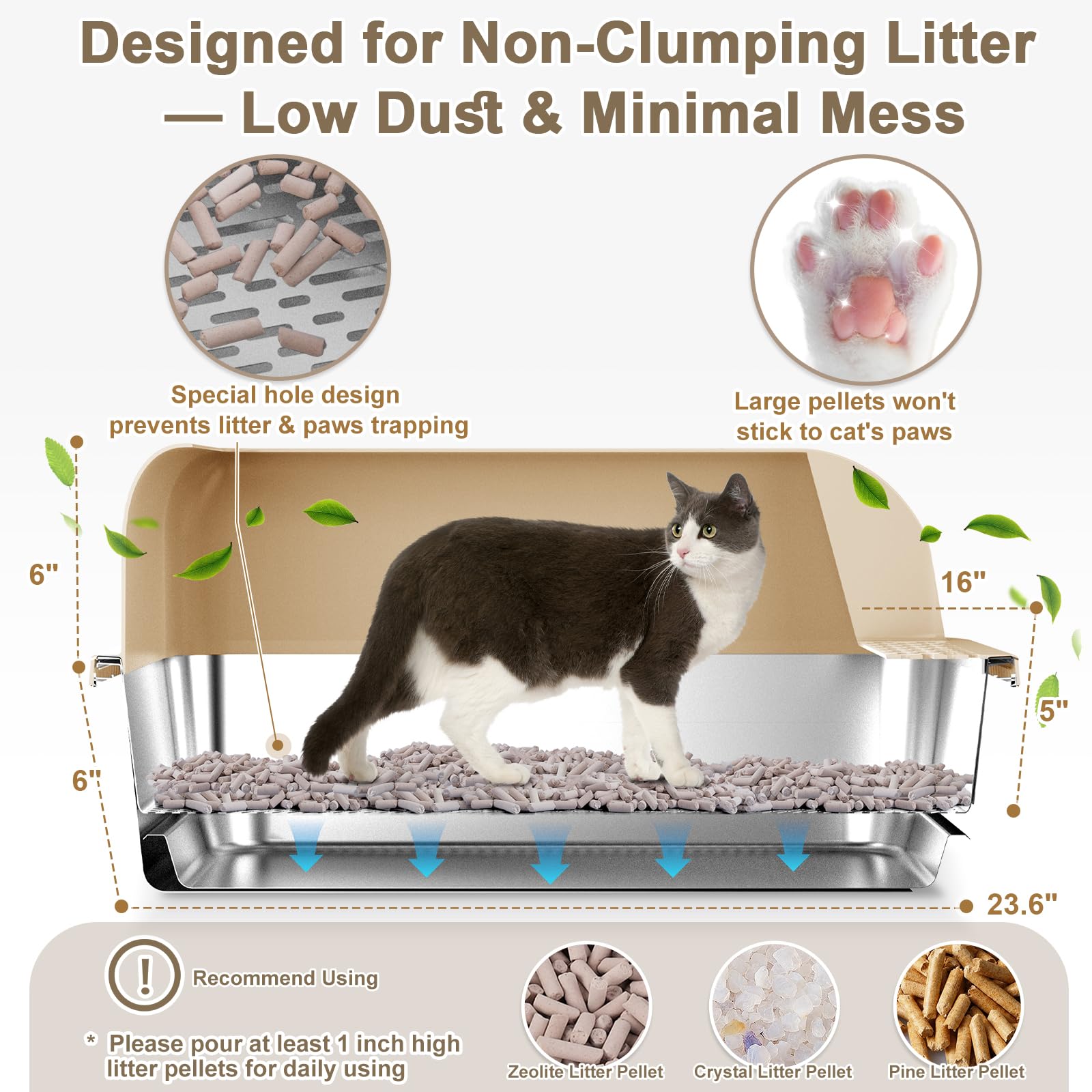 CHENOVE extra-large 23.6x16x12 litter box offers roomy space for large breeds.