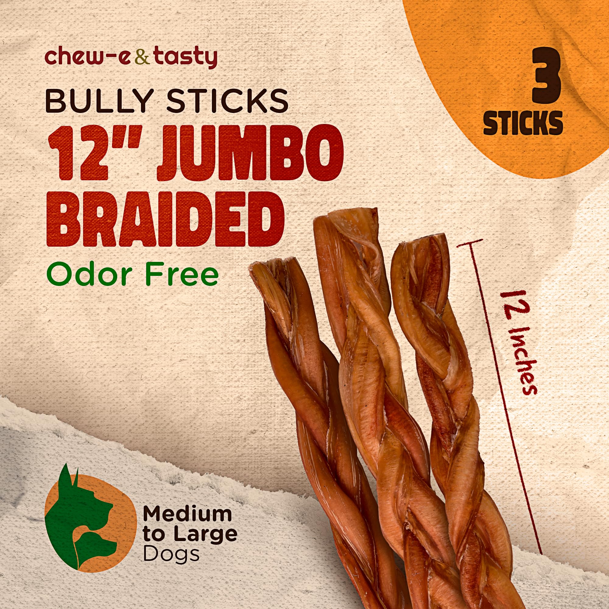 chew-eandtasty odor-free bully stick label close-up highlights odorless design for dog-friendly chewing