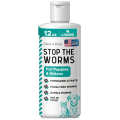 Chew + Heal Labs dog-cat dewormer bottle pour for easy dosing during meals