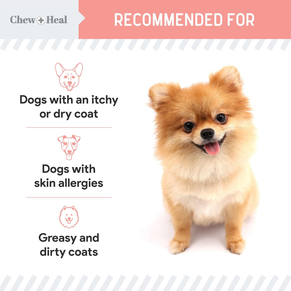 Chew + Heal Labs heart-cognitive support note via EPA/DHA blend for dogs.