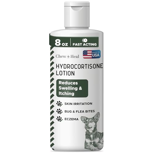 Chew + Heal Labs hydrocortisone lotion bottle front for dog anti-itch care.
