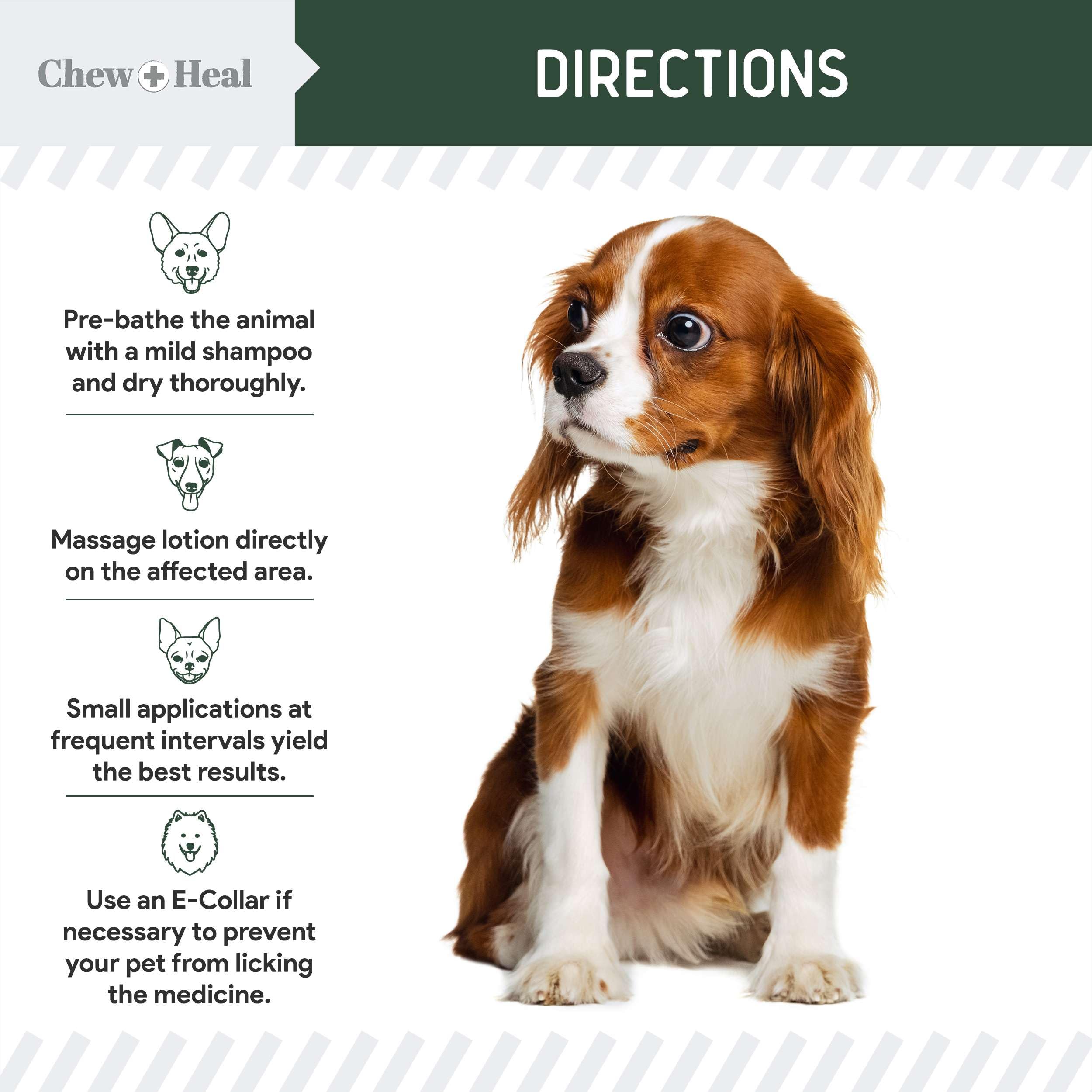Chew + Heal Labs hydrocortisone lotion USA-made label shows trusted manufacturing.
