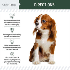 Chew + Heal Labs hydrocortisone lotion USA-made label shows trusted manufacturing.