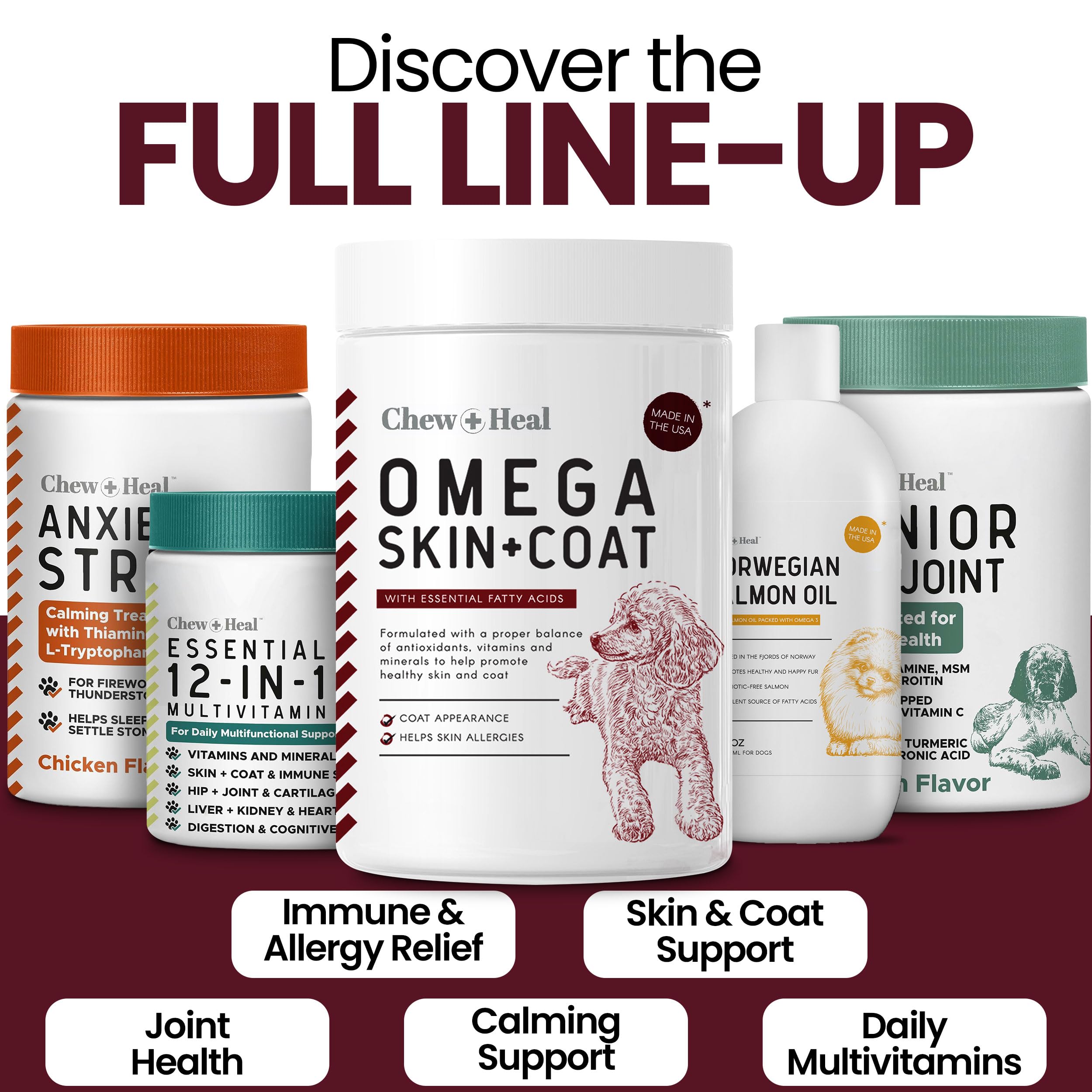 Chew + Heal Labs USA-made label signals premium, cruelty-free ingredients