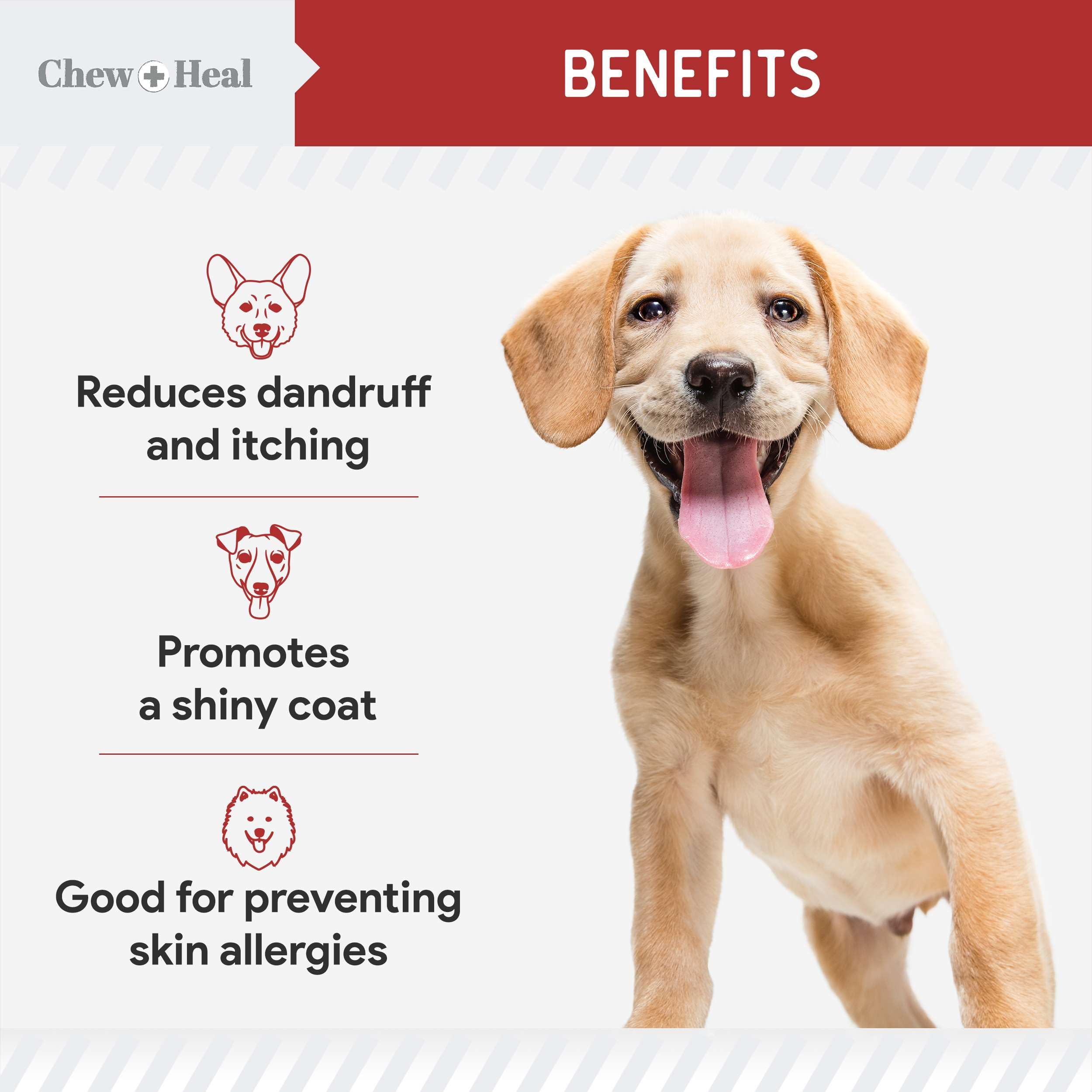 Chew + Heal Labs omega-3-6-9 soft chews show balanced fatty acids for healthier skin.