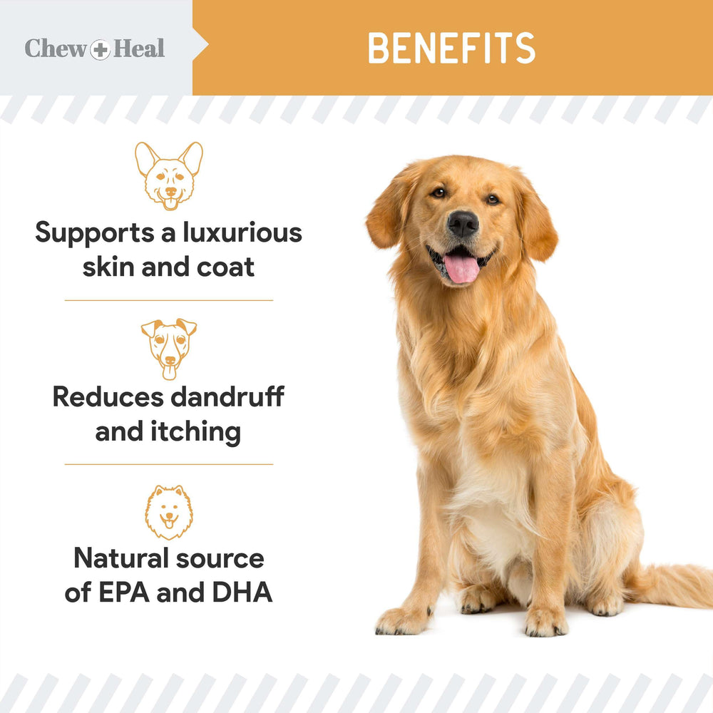 Chew + Heal Labs omega-rich closeup illustrating EPA and DHA in treats