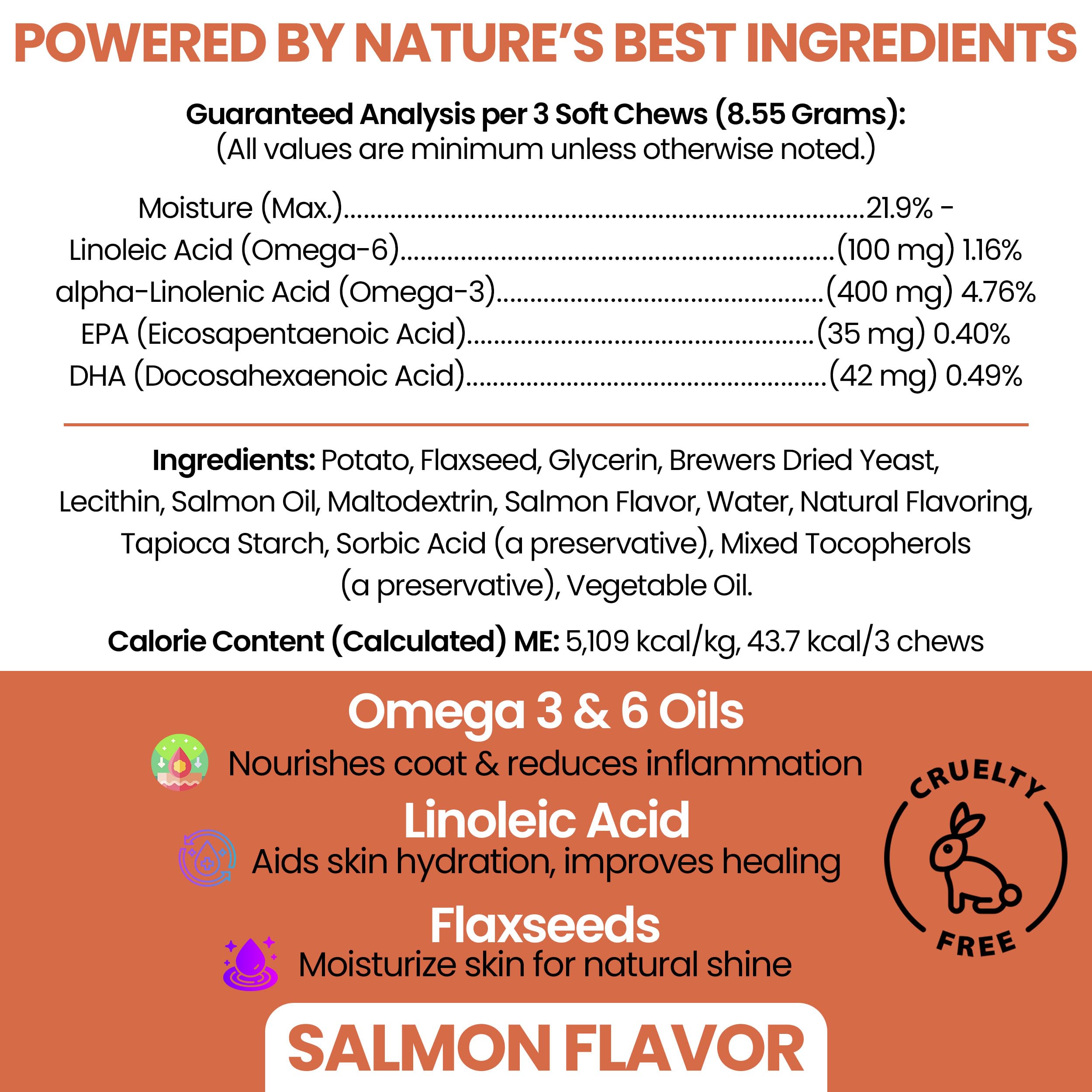 Chew + Heal Labs Salmon Oil soft chews close-up show tasty, dog-friendly omega treats