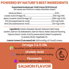 Chew + Heal Labs Salmon Oil soft chews close-up show tasty, dog-friendly omega treats