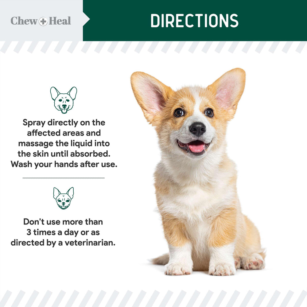 Chew + Heal Labs zona irritada del perro lista para tratamiento