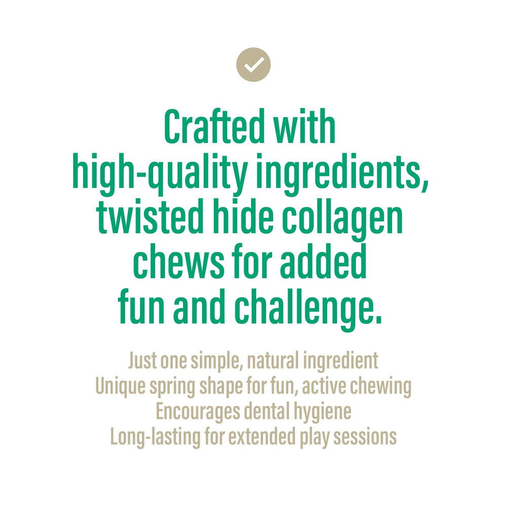 Chewer's Joy Collagen Spring Stick chew action demonstrates a durable, protein-rich dog chew.