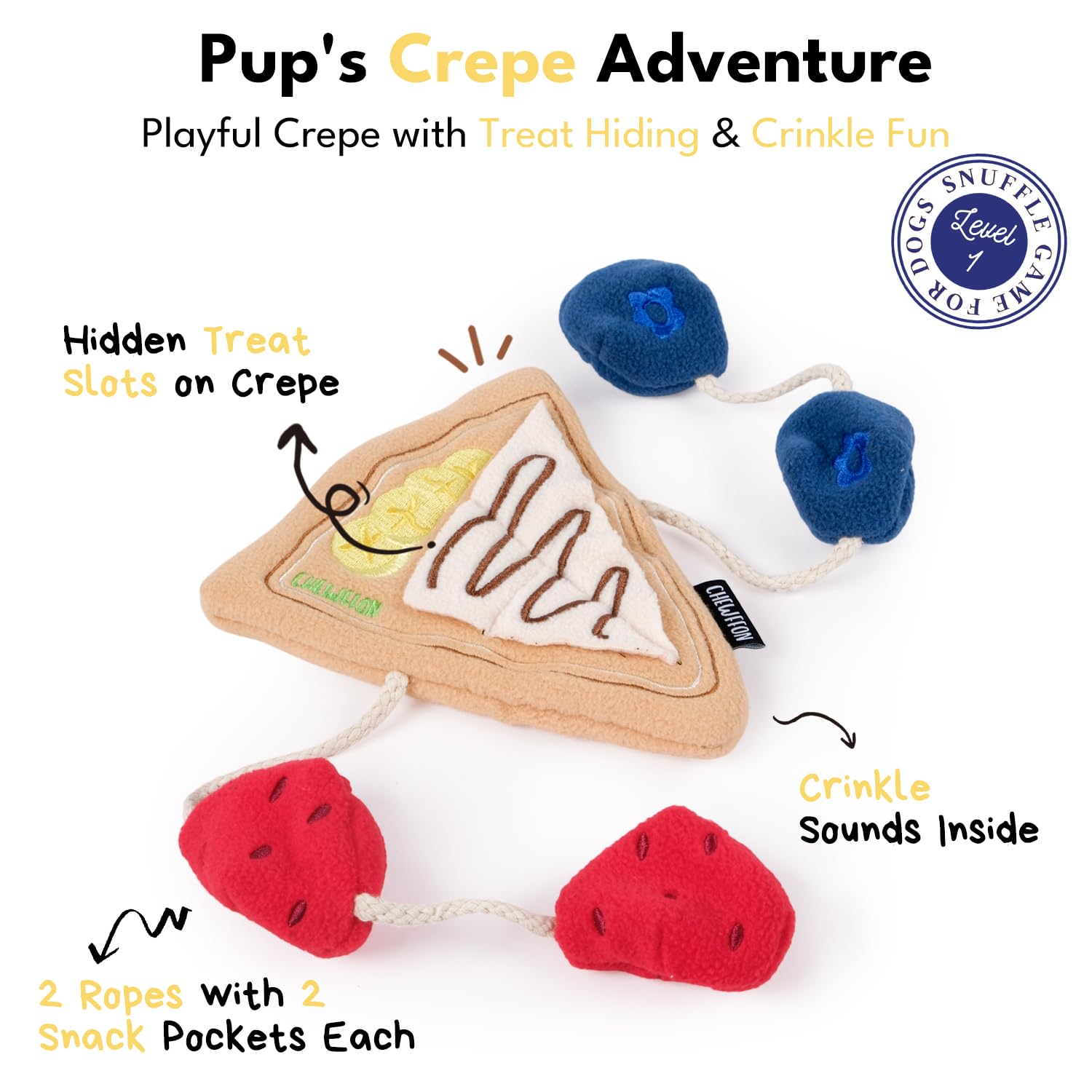CHEWFFON Dog Crepe Toy crinkle texture enhances sensory play and curiosity