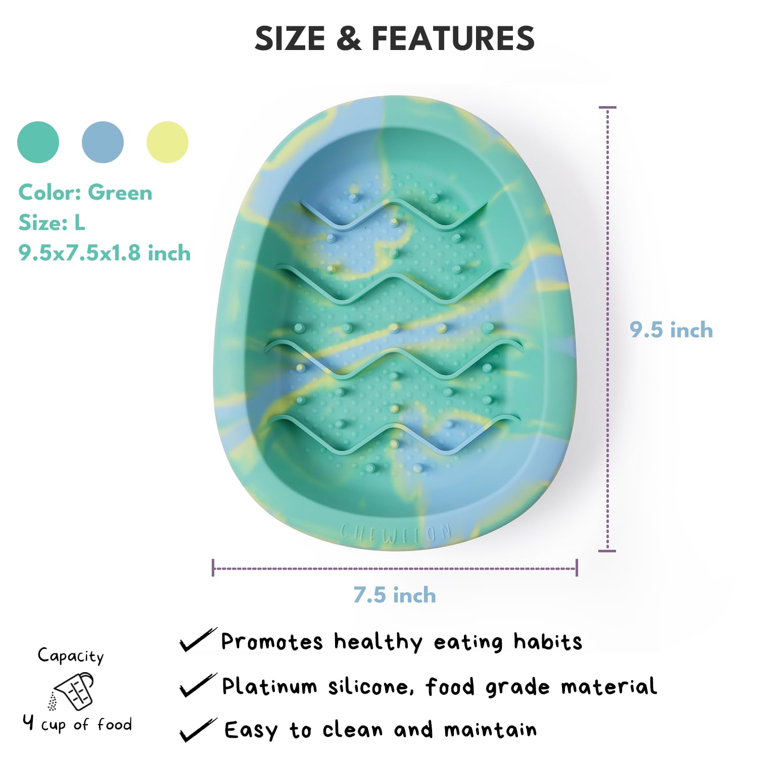 CHEWFFON lick mat bowl non-slip base prevents spills during mealtime.