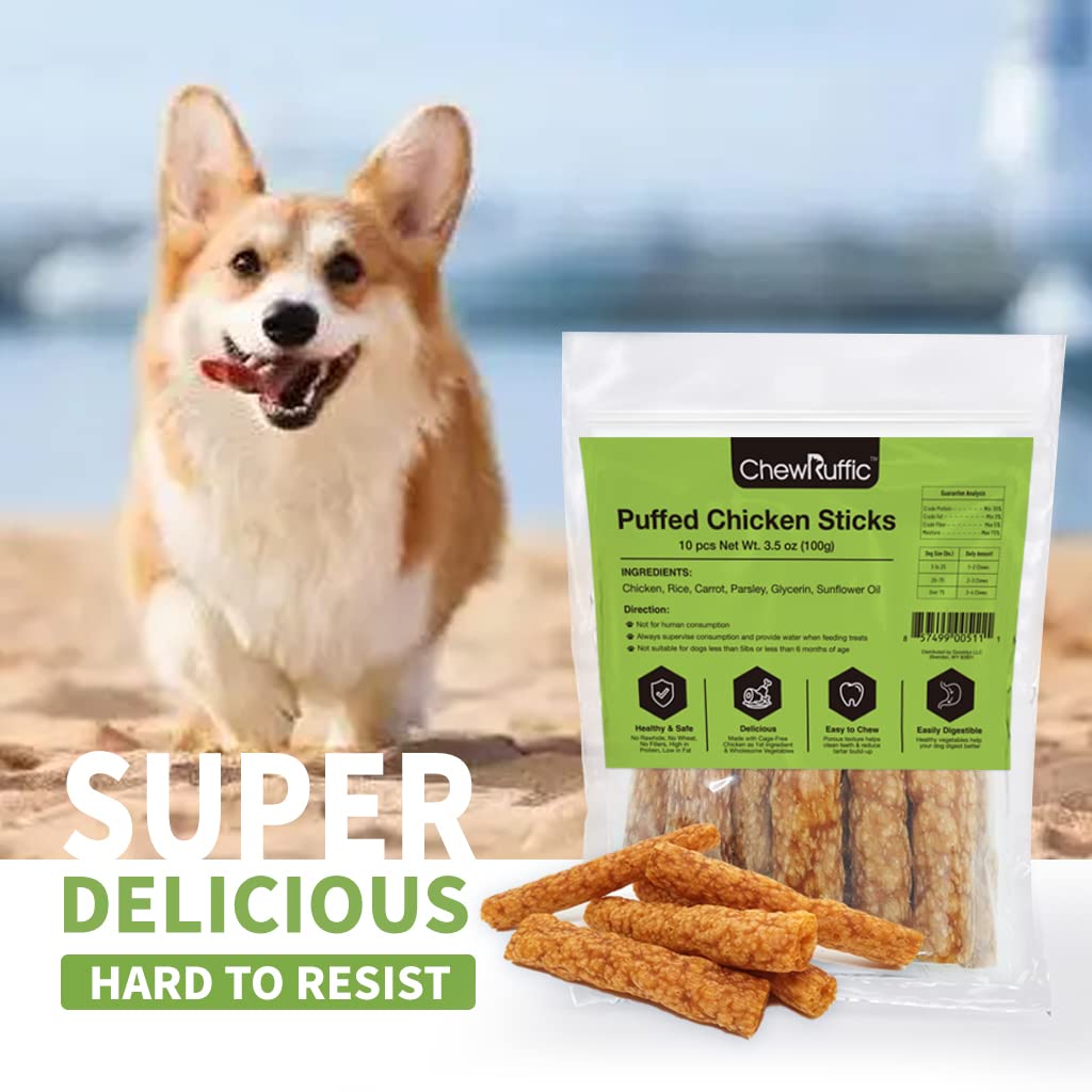 ChewRuffic Chicken Dog Chew Stick Porous Texture highlights longer chewing with texture