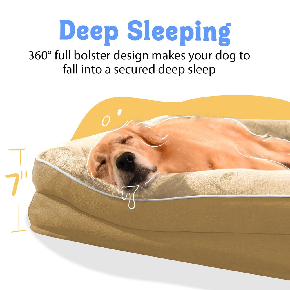 Chez Paw Bolster Removable Cover Closeup highlights waterproof, machine-washable cover for easy cleaning.