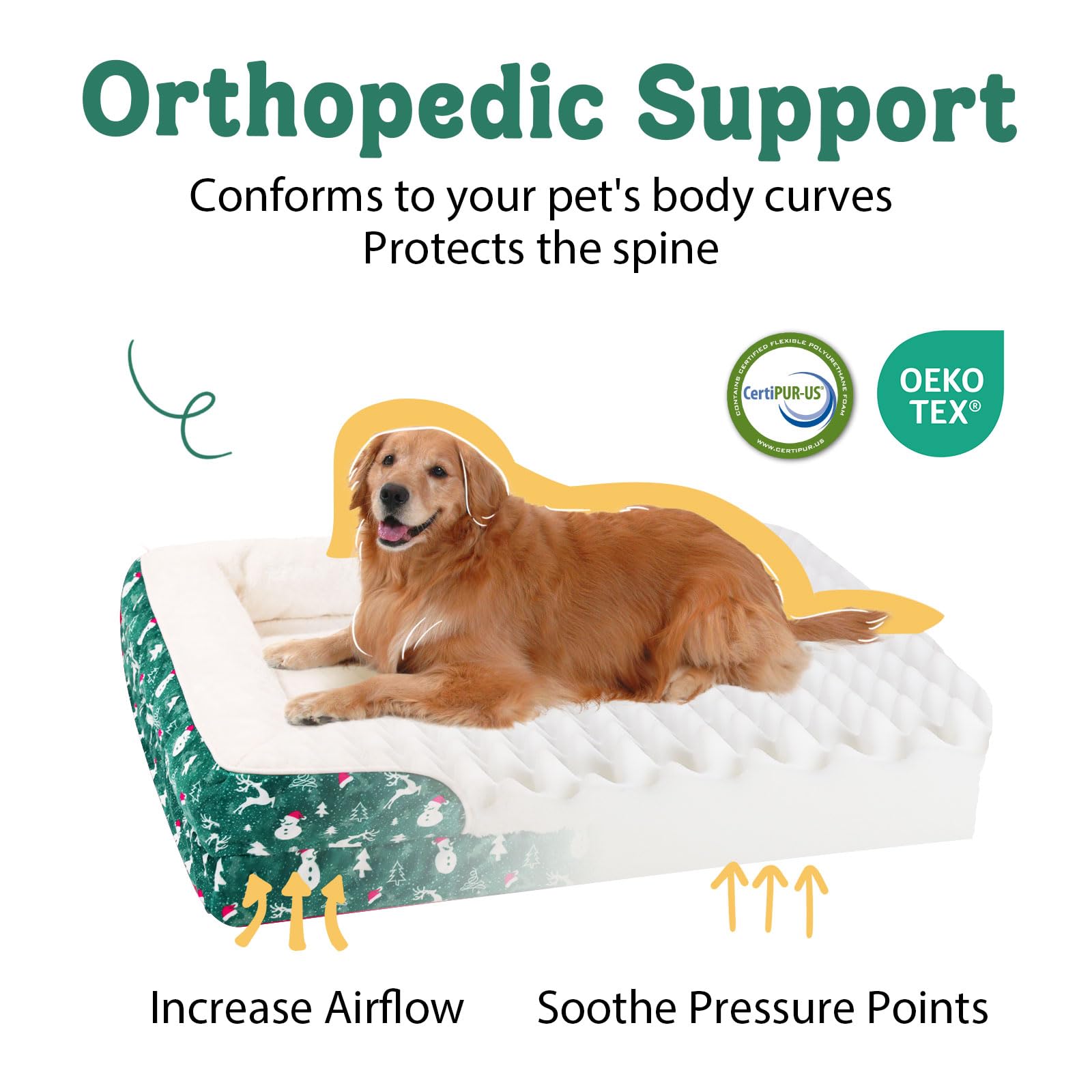 Chez Paw Christmas washable orthopedic bed waterproof inner lining protects the foam from spills