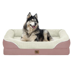 Chez Paw orthopedic bed front view highlights plush surround bolster for secure resting