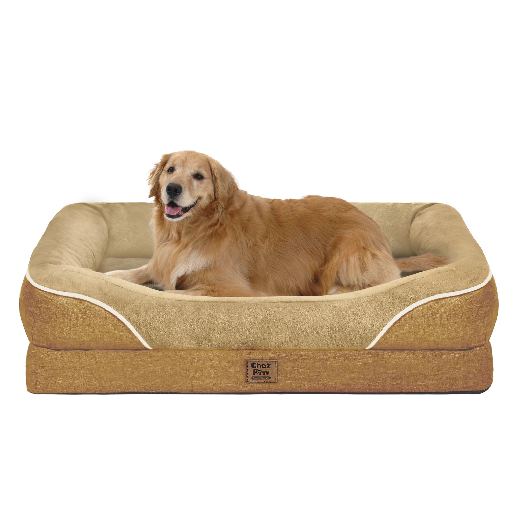 Chez Paw Orthopedic XL Bed side view shows 360° bolster for supportive neck and head comfort.
