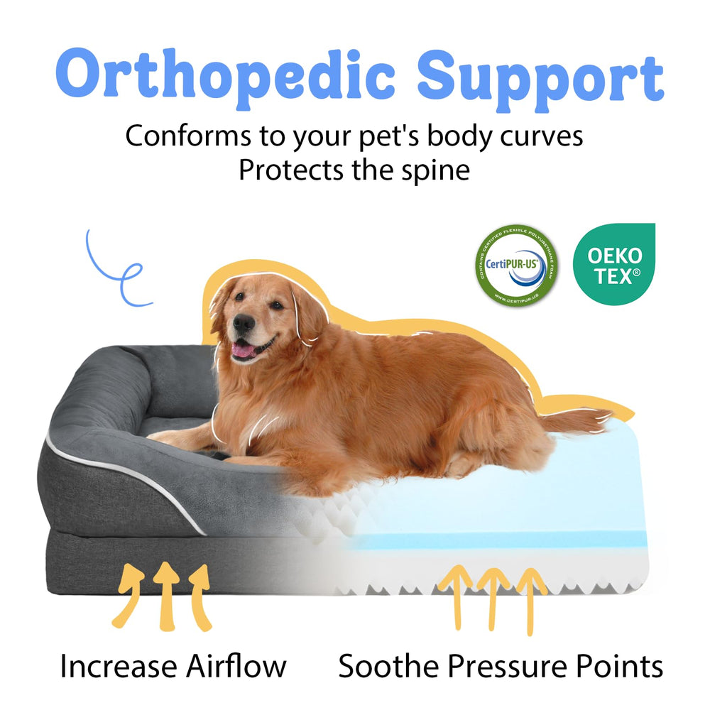 Chez Paw washable orthopedic bed XL bolster detail highlighting secure, cozy head and neck support
