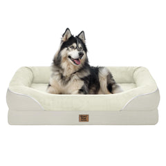Chez Paw washable orthopedic large dog bed 360° bolster supports head and neck comfort.