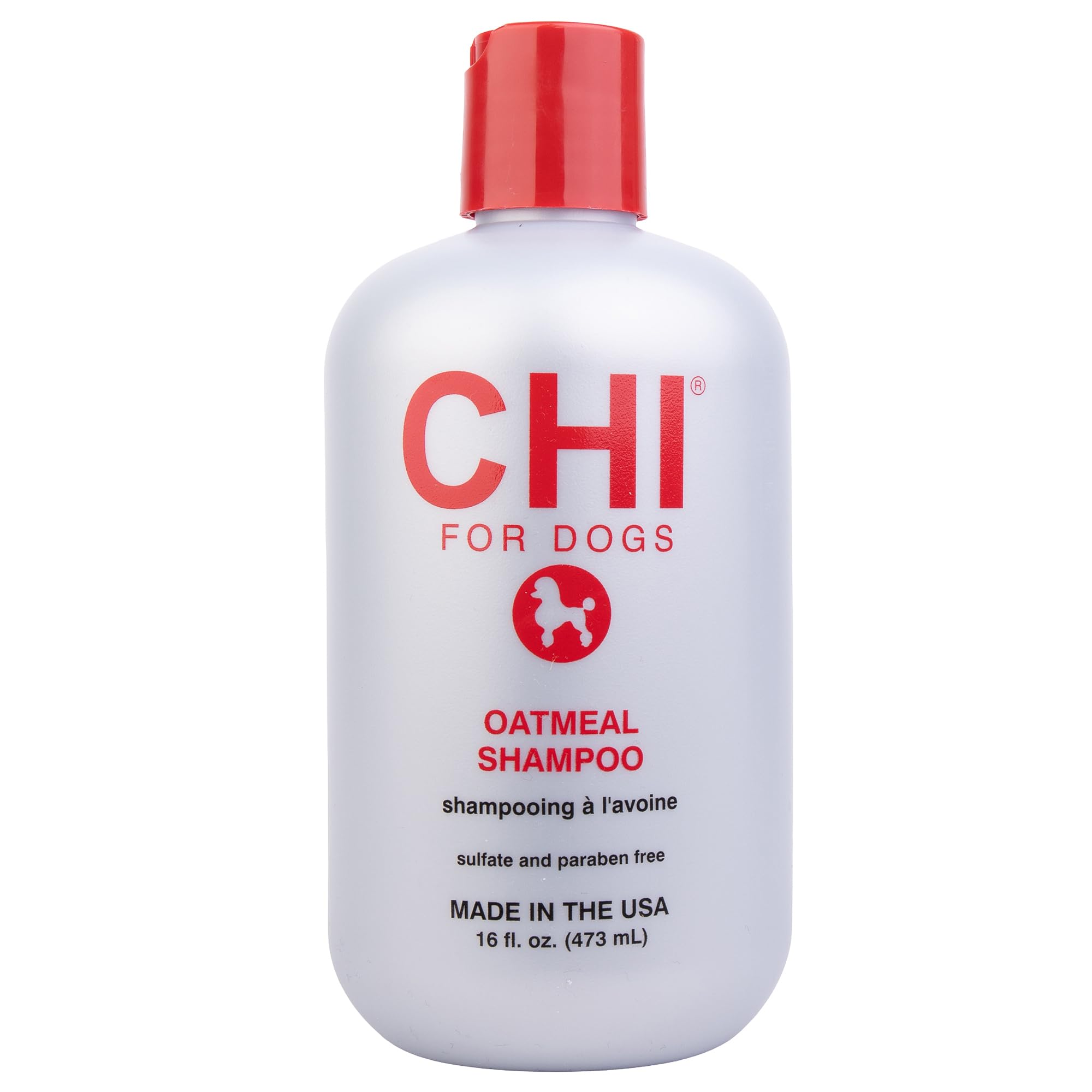 CHI For Dogs Oatmeal Shampoo bottle—gentle, pH-balanced coat care.