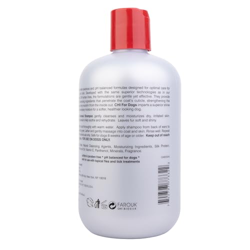 CHI For Dogs Oatmeal Shampoo pour bottle during bath time.