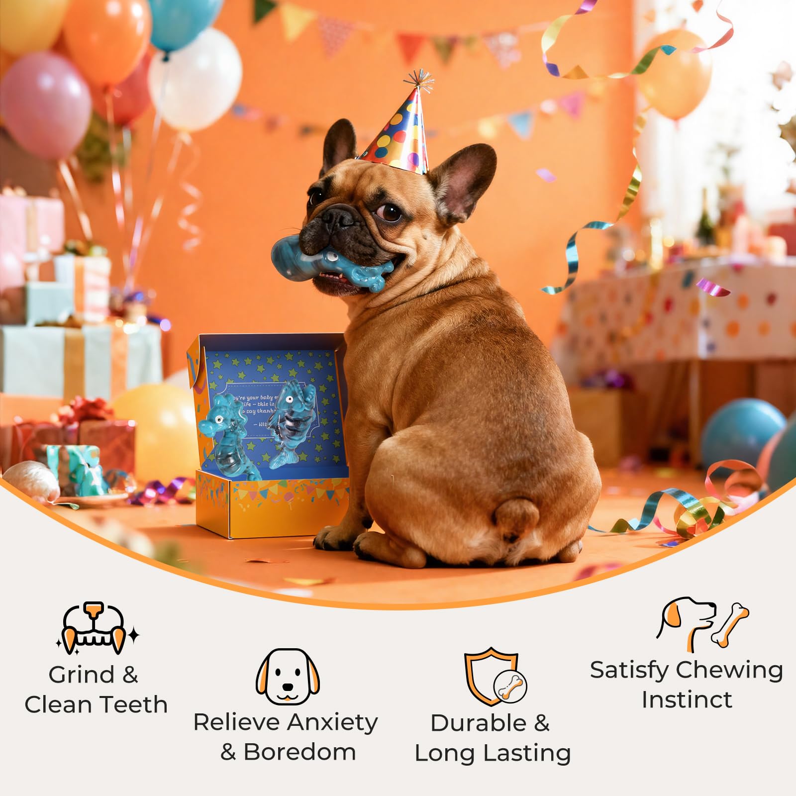 Juguete de regalo ChienBox con tres juguetes para perros, ideal para celebraciones.
