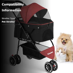 Chihuahua pet stroller 360-degree front wheels for smooth maneuverability
