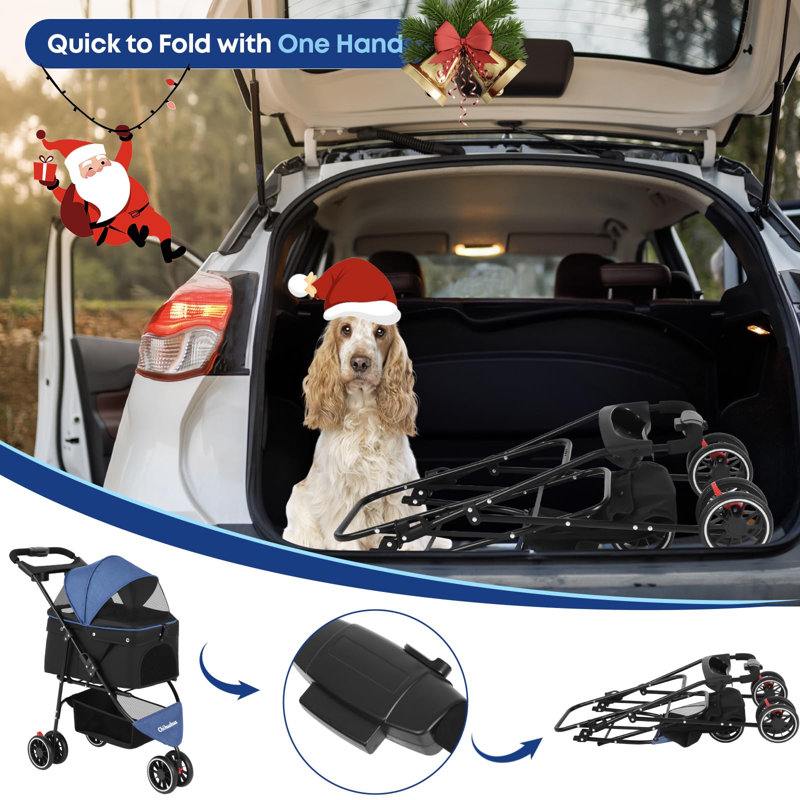 Chihuahua pet stroller 360-degree wheels for smooth maneuvering