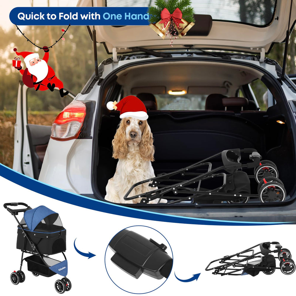 Chihuahua pet stroller 360-degree wheels for smooth maneuvering