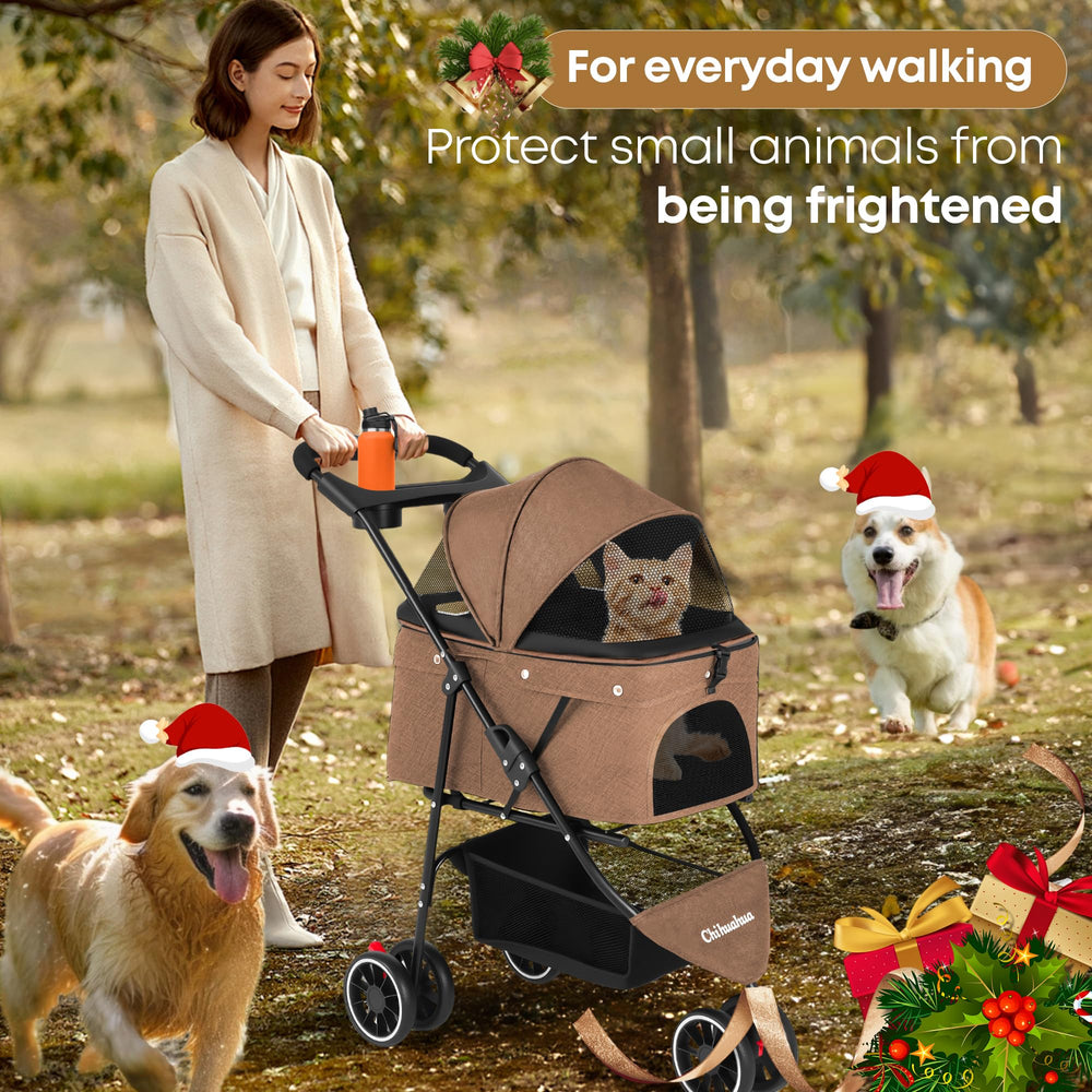 Chihuahua pet stroller wheels on varied terrain for confident strolls