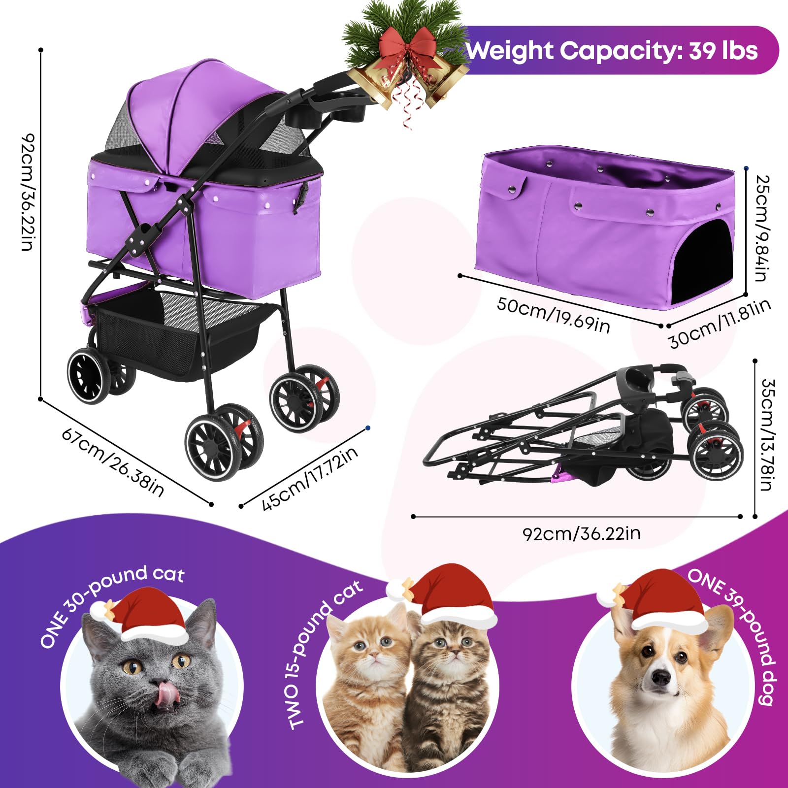 Chihuahua pet stroller breathable mesh canopy provides cool visibility