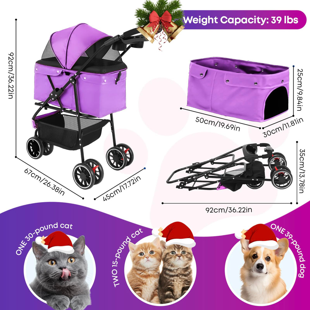Chihuahua pet stroller breathable mesh canopy provides cool visibility